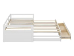 Cama com gavetão 90 x 200 cm com 2 gavetas - Madeira de pinho - base de ripas - branco