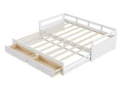 Cama com gavetão 90 x 200 cm com 2 gavetas - Madeira de pinho - base de ripas - branco