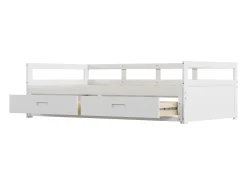 Cama com gavetão 90 x 200 cm com 2 gavetas - Madeira de pinho - base de ripas - branco
