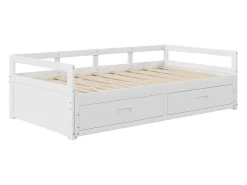 Cama com gavetão 90 x 200 cm com 2 gavetas - Madeira de pinho - base de ripas - branco