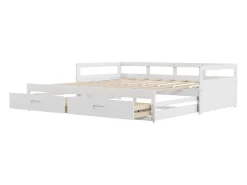 Cama com gavetão 90 x 200 cm com 2 gavetas - Madeira de pinho - base de ripas - branco