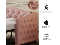 Cama com gavetão 90 x 200 cm com tomadas USB, sofá cama - Tecido de linho - Base de ripas - Rosa (sem colchão)