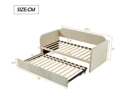 Cama com gavetão 90/180x190 cm - sofá cama em tecido de linho - com base de ripas - Bege