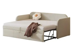 Cama com gavetão 90/180x190 cm - sofá cama em tecido de linho - com base de ripas - Bege