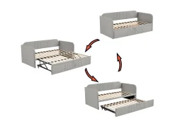 Cama com gavetão 90/180x190 cm - sofá cama em tecido de linho - com base de ripas - Cinza claro