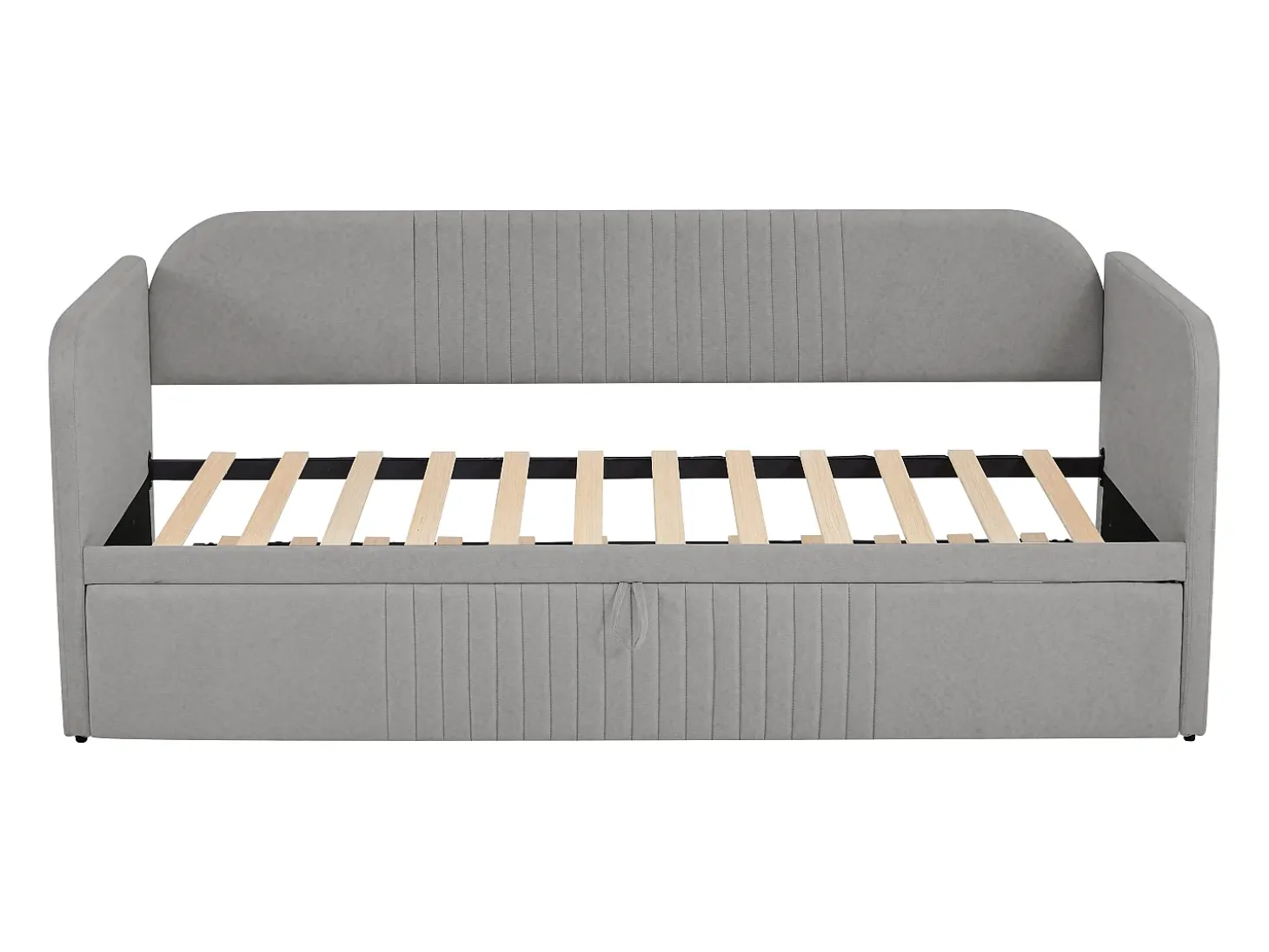 Cama com gavetão 90/180x190 cm - sofá cama em tecido de linho - com base de ripas - Cinza claro