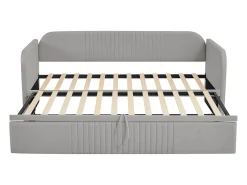 Cama com gavetão 90/180x190 cm - sofá cama em tecido de linho - com base de ripas - Cinza claro
