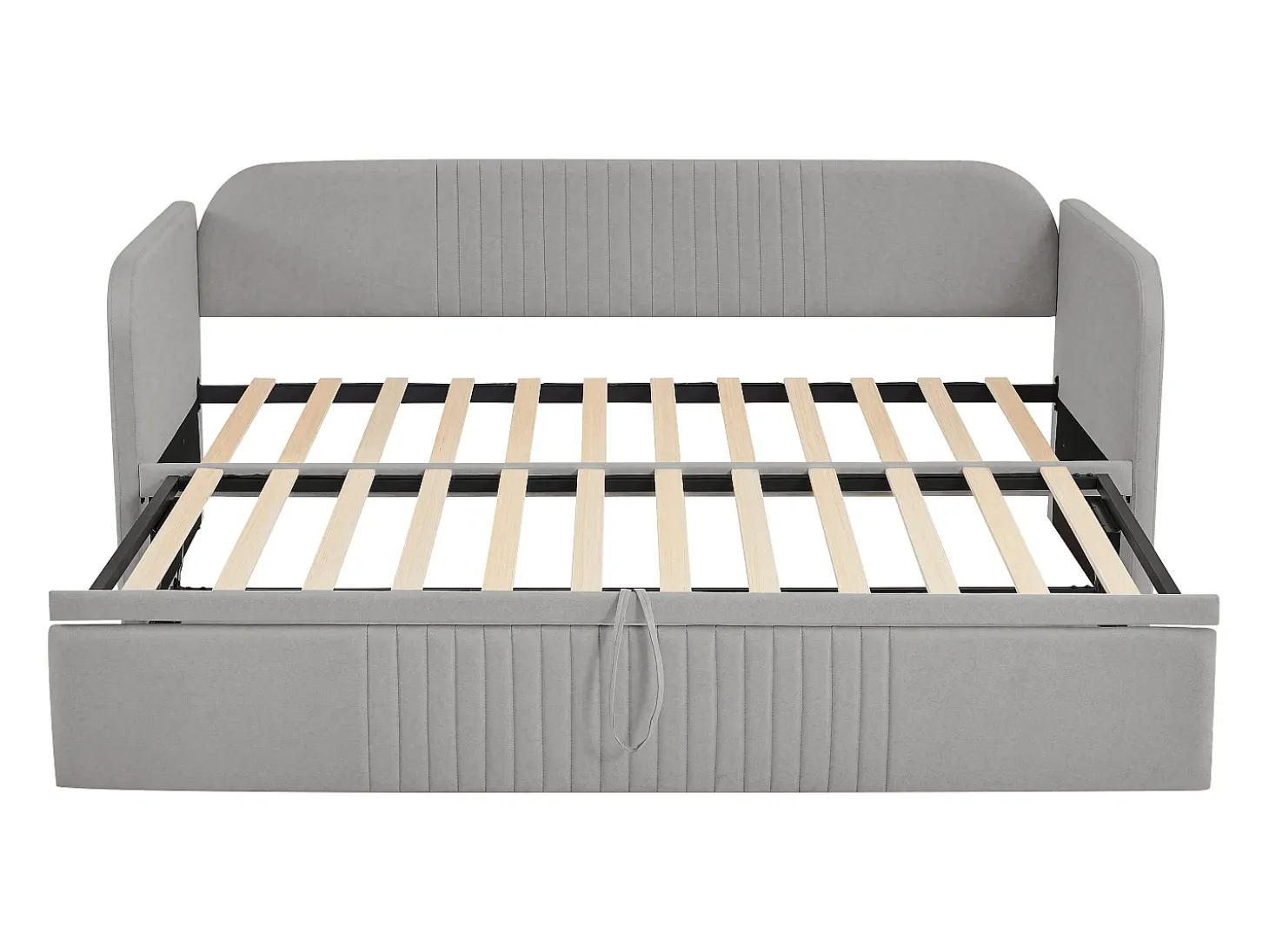 Cama com gavetão 90/180x190 cm - sofá cama em tecido de linho - com base de ripas - Cinza claro