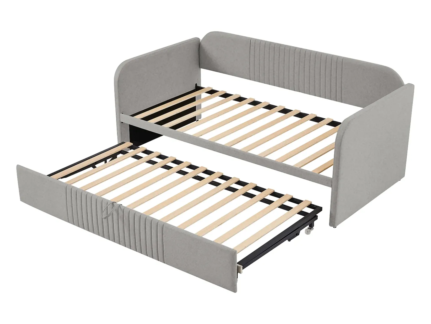 Cama com gavetão 90/180x190 cm - sofá cama em tecido de linho - com base de ripas - Cinza claro