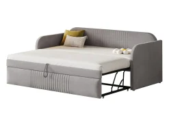 Cama com gavetão 90/180x190 cm - sofá cama em tecido de linho - com base de ripas - Cinza claro