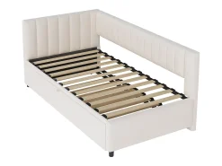 Cama com gavetão 90/180x200cm em veludo - Bege (colchão não incluído)