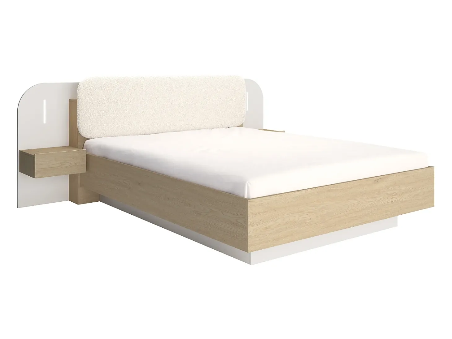 Cama com mesas de cabeceira 160 x 200 cm com leds bege e natural + estrado - LYORIMA