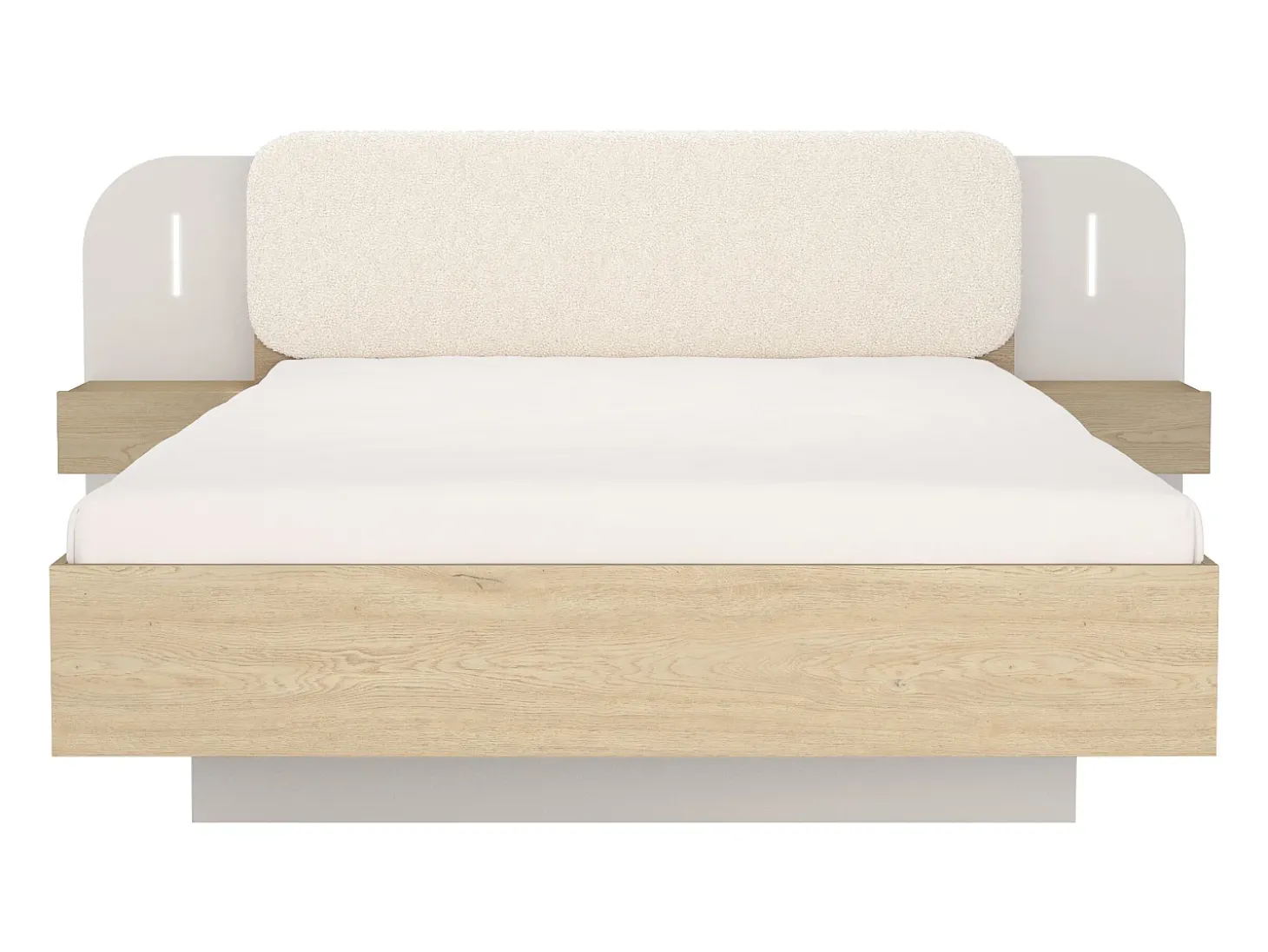 Cama com mesas de cabeceira 160 x 200 cm com leds bege e natural + estrado - LYORIMA
