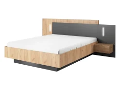 Cama com mesas de cabeceira, 2 gavetas 140x190 cm, LEDs natural e antracite - FRANCOLI