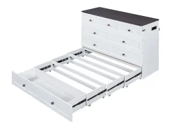 Cama com roupeiro 140 x 200, com gavetas na extremidade da cama e prateleiras na cabeceira da cama, com USB e tomadas, branco