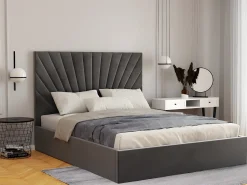 Cama com sommier espaço de arrumação 140 x 190 cm veludo antracite + colchão - RILIODA