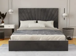 Cama com sommier espaço de arrumação 140 x 190 cm veludo antracite + colchão - RILIODA