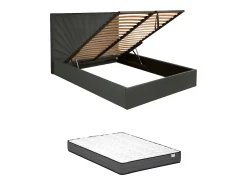 Cama com sommier espaço de arrumação 140 x 190 cm veludo antracite + colchão - RILIODA