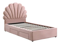 Cama concha 90 x 190 cm com 2 gavetas em veludo rosa - MOANA