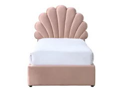 Cama concha 90 x 190 cm com 2 gavetas em veludo rosa - MOANA