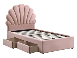 Cama concha 90 x 190 cm com 2 gavetas em veludo rosa - MOANA