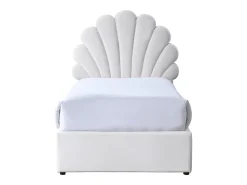 Cama concha 90 x 190 cm com 2 gavetas em veludo branco - MOANA