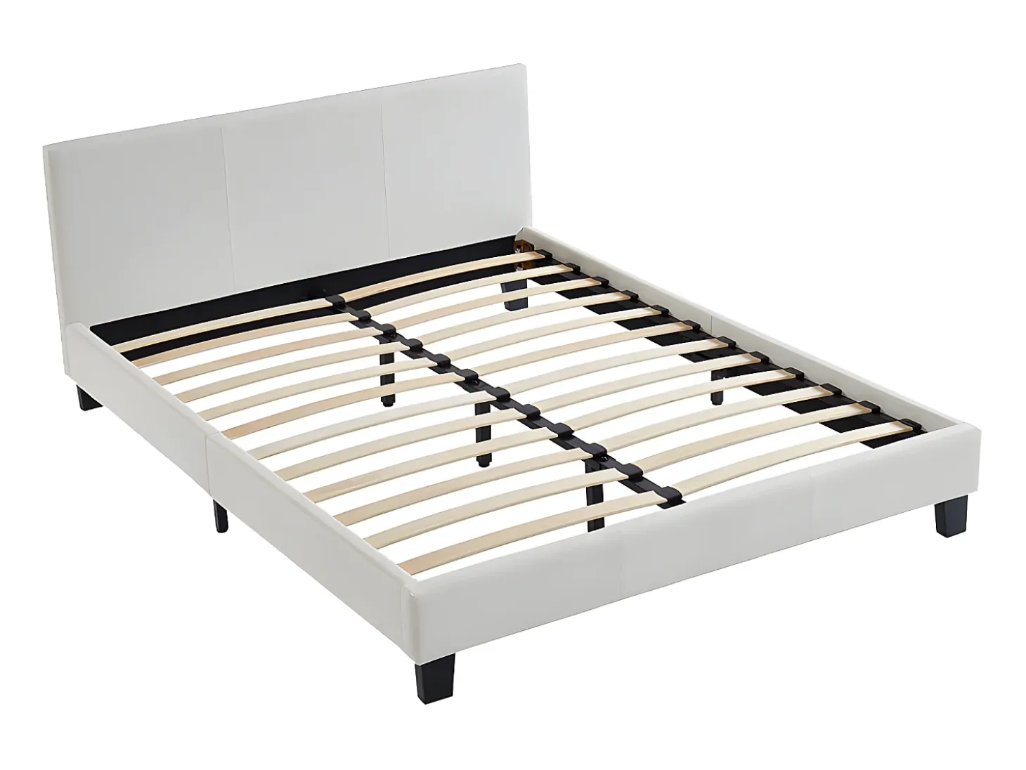 Cama CORNELIUS - 140x190 cm - Pele sintética branco