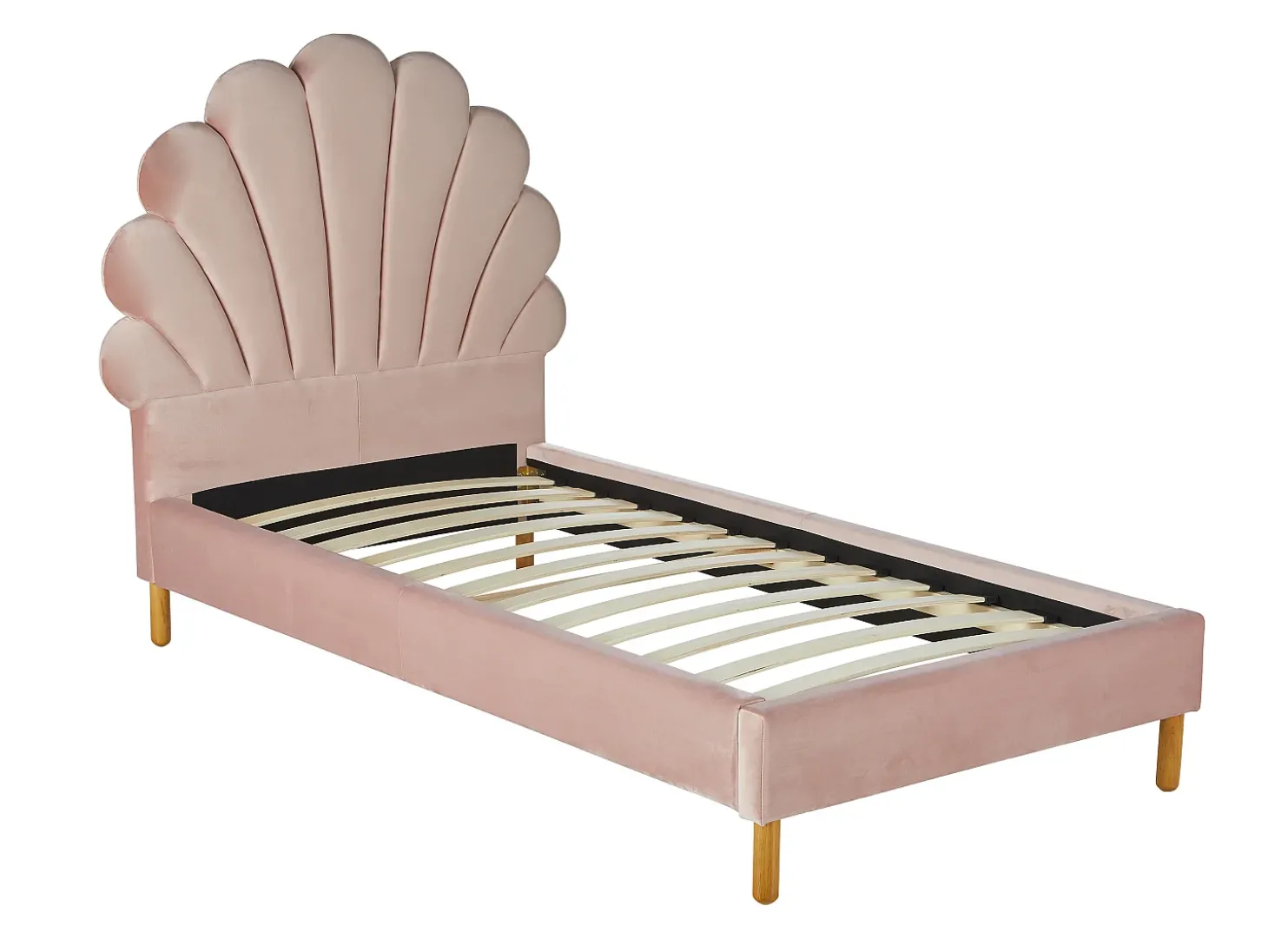 Cama criança 90x190 cabeceira em concha veludo rosa + Colchão - MOANA
