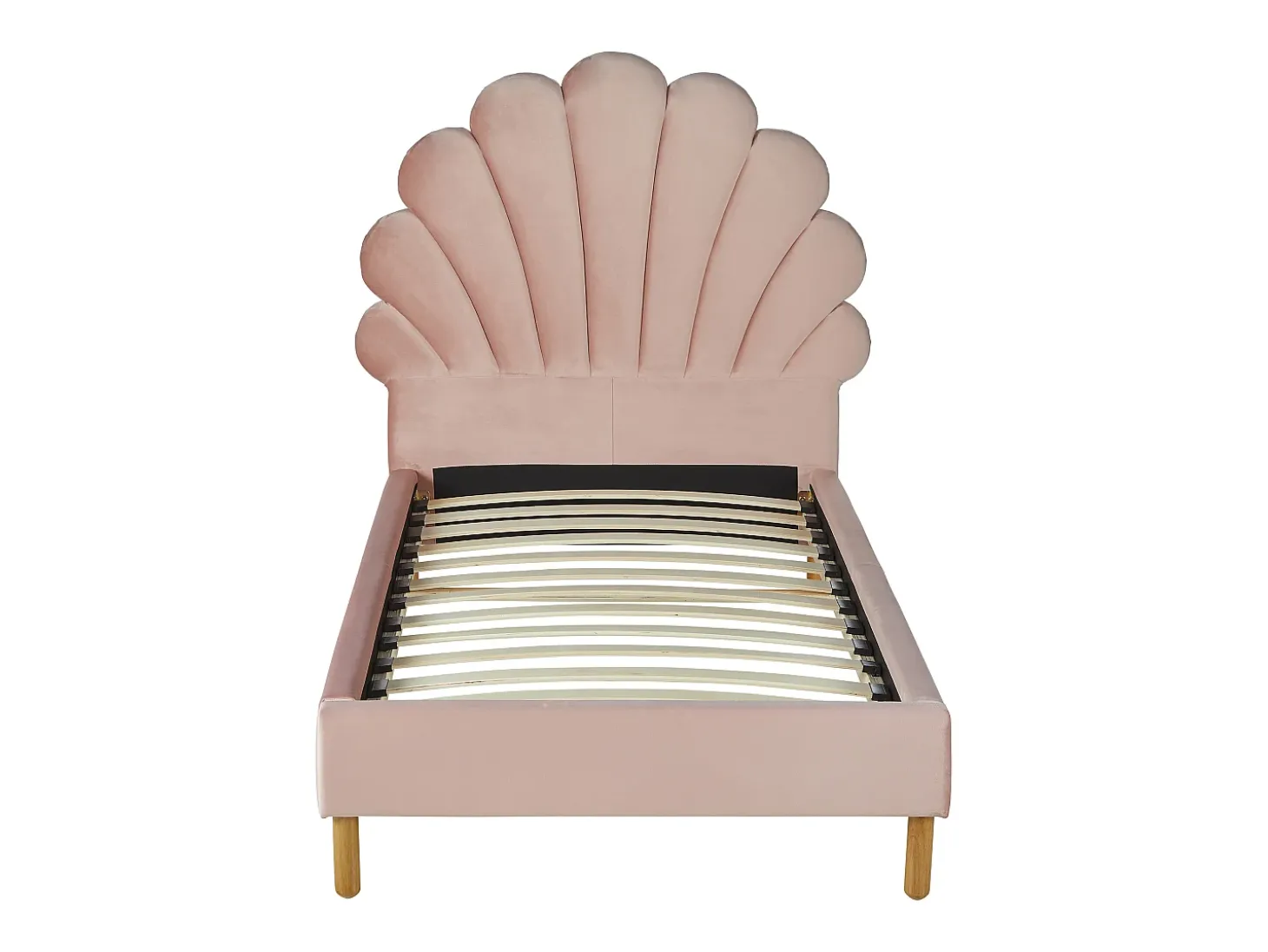 Cama criança 90x190 cabeceira em concha veludo rosa + Colchão - MOANA