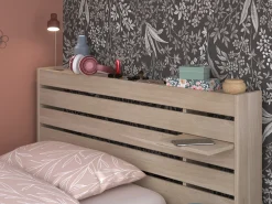 Cama de 90 x 200 cm com arrumação, cor natural + estrado de ripas - TENALIA