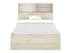 Cama de 120 x 190 cm com arrumação em natural e branco + estrado de ripas - VARDIEL