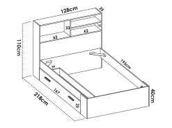 Cama de 120 x 190 cm com arrumação em natural e branco + estrado de ripas + colchão - VARDIEL