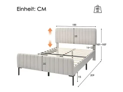 Cama de adulto forrada em tecido de linho - 180x200 cm - com cabeceira ajustável e base de ripas - Cinza claro