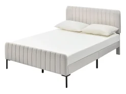 Cama de adulto forrada em tecido de linho - 180x200 cm - com cabeceira ajustável e base de ripas - Cinza claro