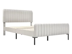Cama de adulto forrada em tecido de linho - 180x200 cm - com cabeceira ajustável e base de ripas - Cinza claro