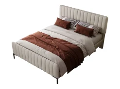 Cama de adulto forrada em tecido de linho - 180x200 cm - com cabeceira ajustável e base de ripas - Cinza claro