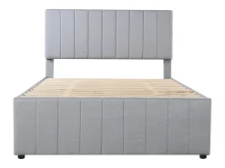 Cama de adulto 140x200 cm com cama de solteiro 90x190 cm com gavetas de armazenamento, em linho, sem colchão, cinza