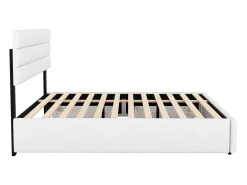 Cama de adulto 140x200cm em tecido de linho - com cama de gavetão 90x190cm e 2 gavetas - cabeceira ajustável - Branco