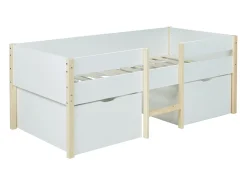 Cama de altura média 2 gavetas 90 x 190 cm branco e cor carvalho SISSY