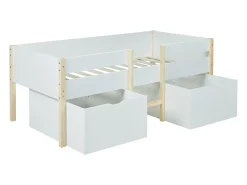 Cama de altura média 2 gavetas 90 x 190 cm branco e cor carvalho SISSY