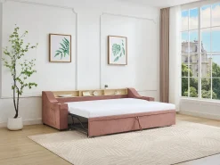 Cama de apoio 2 x 80 x 200 cm com arrumação e porta USB em tecido rosa - ORAVAYA