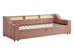 Cama de apoio 2 x 80 x 200 cm com arrumação e porta USB em tecido rosa - ORAVAYA