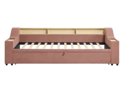 Cama de apoio 2 x 80 x 200 cm com arrumação e porta USB em tecido rosa - ORAVAYA