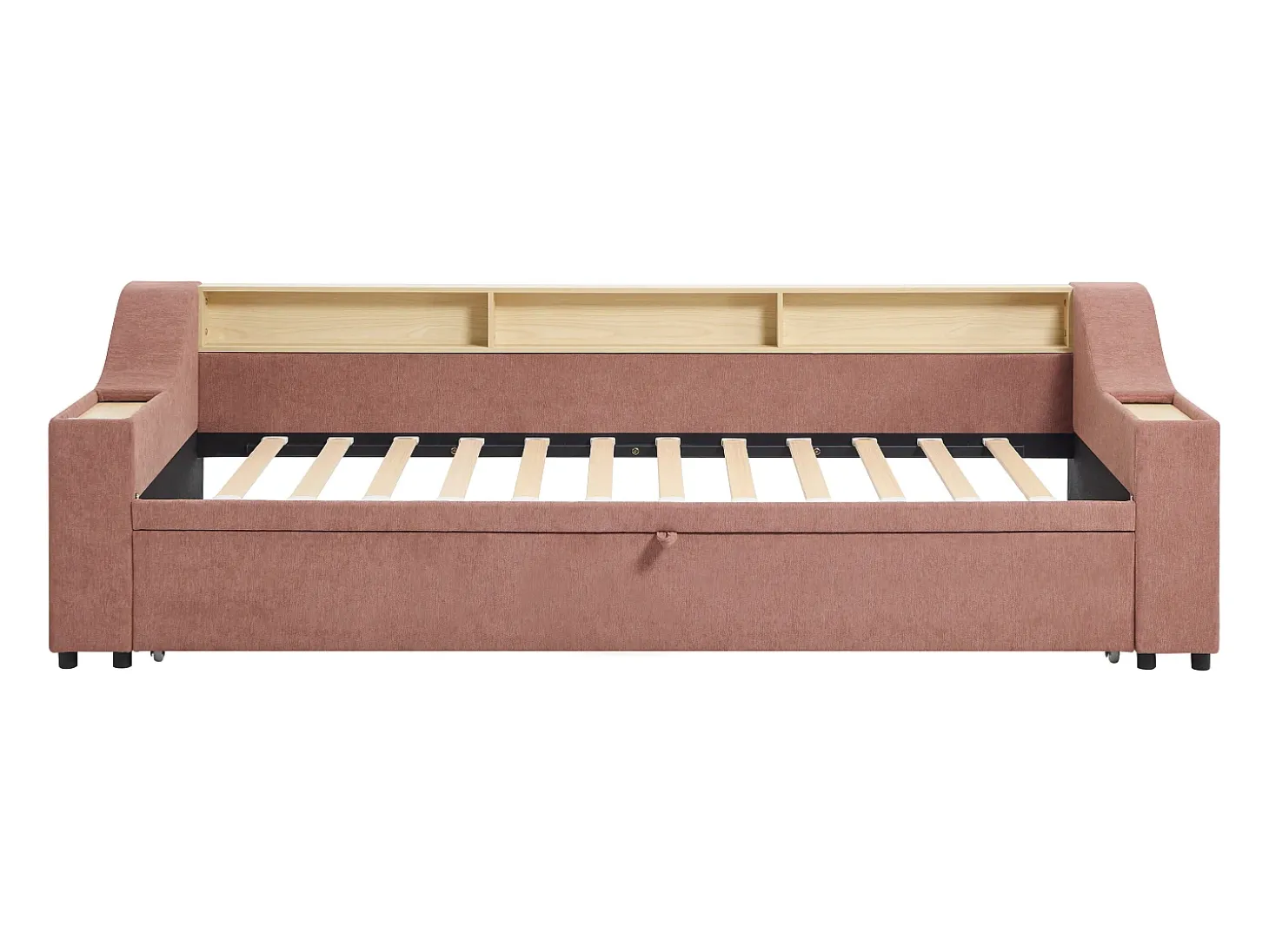 Cama de apoio 2 x 80 x 200 cm com arrumação e porta USB em tecido rosa - ORAVAYA