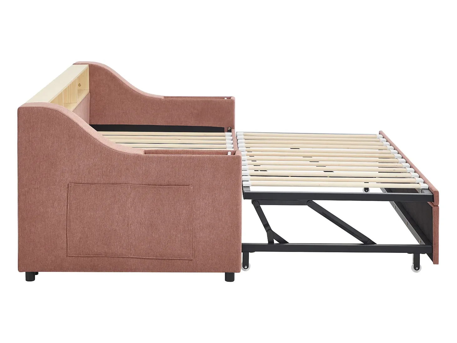 Cama de apoio 2 x 80 x 200 cm com arrumação e porta USB em tecido rosa - ORAVAYA