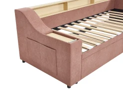 Cama de apoio 2 x 80 x 200 cm com arrumação e porta USB em tecido rosa - ORAVAYA