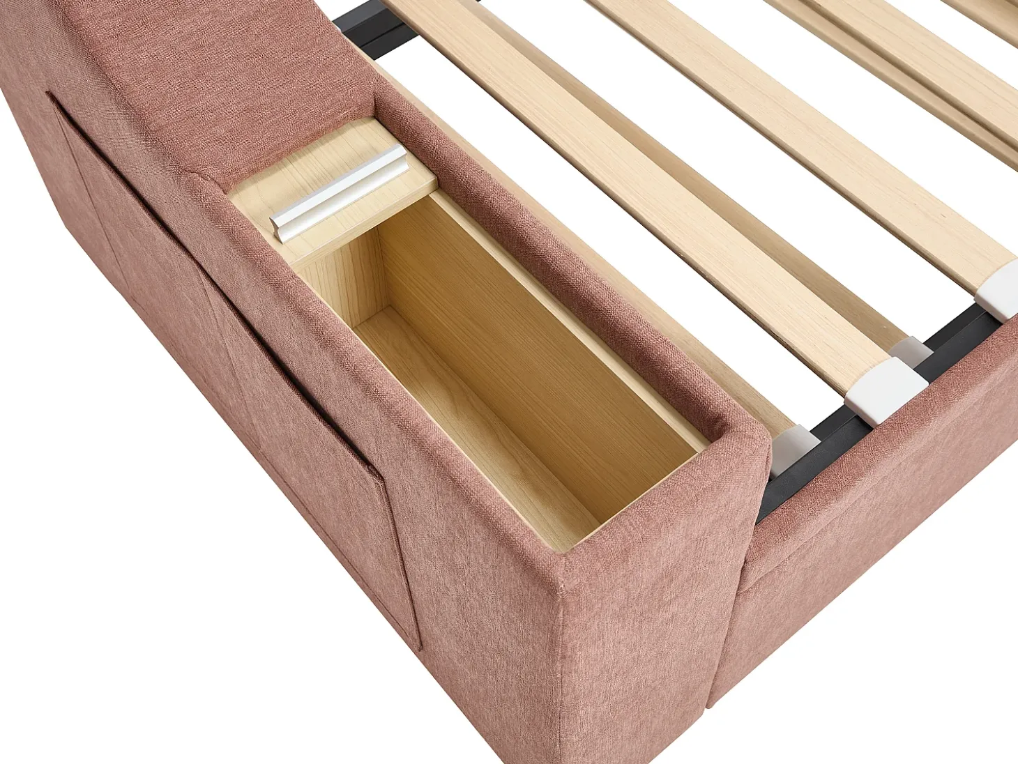 Cama de apoio 2 x 80 x 200 cm com arrumação e porta USB em tecido rosa - ORAVAYA