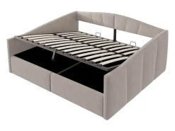 Cama de armazenamento para adultos, sofá-cama de veludo cinza claro 140x200 cm, base de ripas, sem colchão