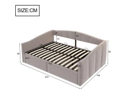 Cama de armazenamento para adultos, sofá-cama de veludo cinza claro 140x200 cm, base de ripas, sem colchão