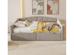 Cama de armazenamento para adultos, sofá-cama de veludo cinza claro 140x200 cm, base de ripas, sem colchão